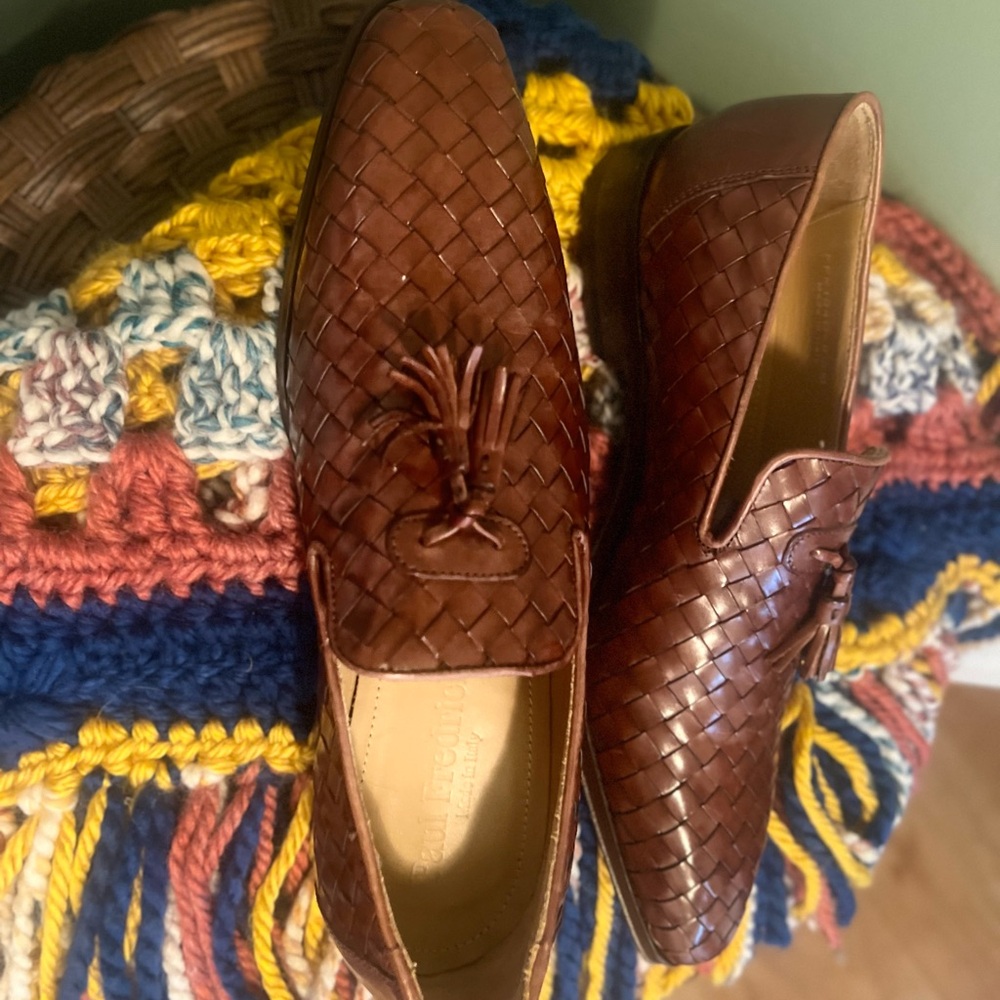Men Brown Woven Leather Loafers with Tassels size 8 1/2 - Picture 9 of 16